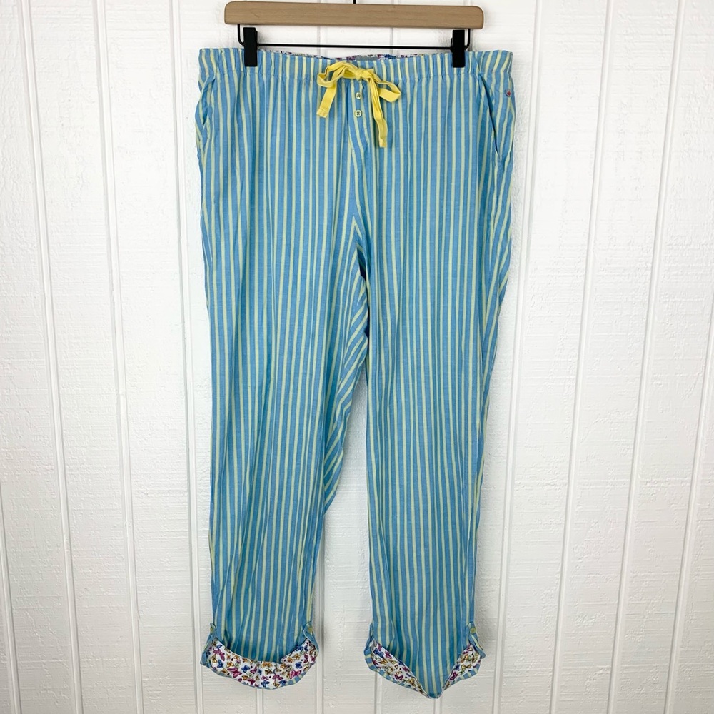 JANE & Bleecker Blue Striped Butterfly Cropped Cotton Pajama Pants SIZE L